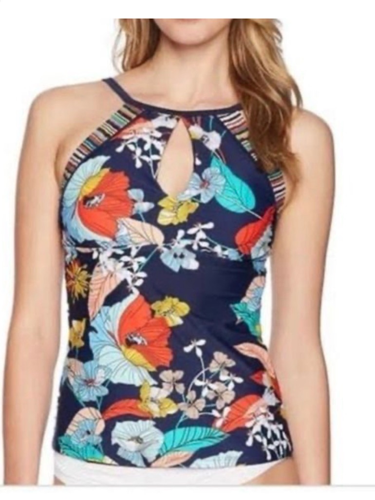 Ellen Tracy Navy Swim Top With Brand Tag